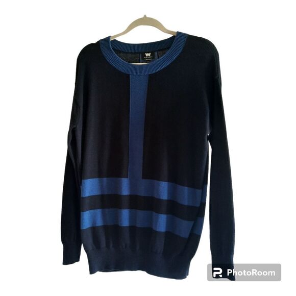 W By Worth Navy Striped Cotton Sweater - Picture 1 of 2